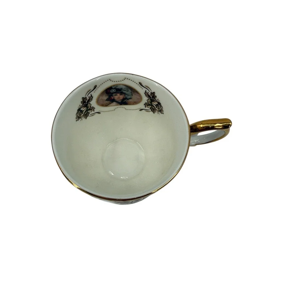 Avon Honor‎ Society 1999 Teacup Saucer Black Gold Floral Victorian Lady Set